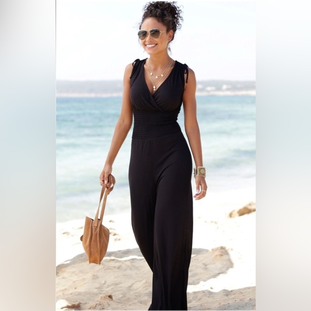 Lascana Tie Detail Black Pant Jumpsuit NWT